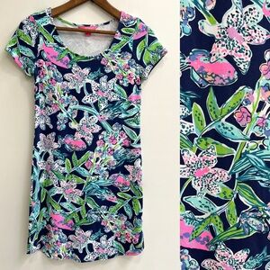 Lilly Pulitzer Tammy Dress Bright Navy Sway This Way Short Sleeve Size XS